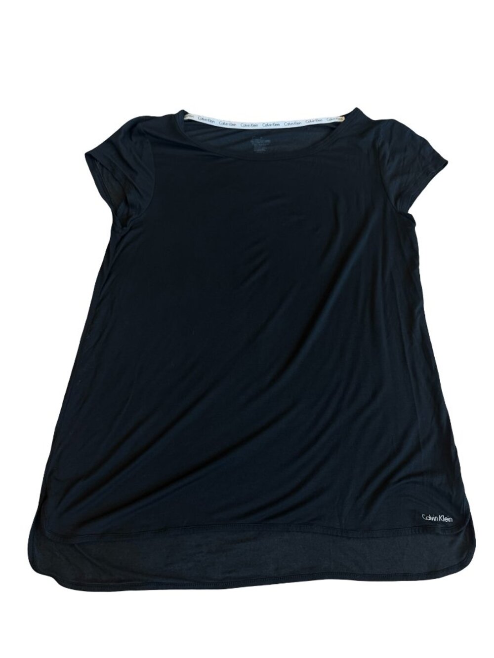 Calvin Klein Black Sleeve Sleep Shirt Tunic Sheer Hem Lounge Top Medium Women's